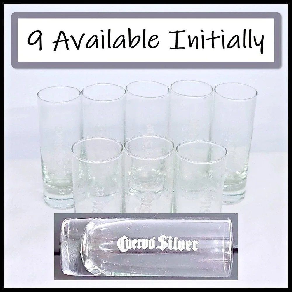 Jose Cuervo Silver Tall Shooter Shot Glass 4in Clear Etched Logo Barware New